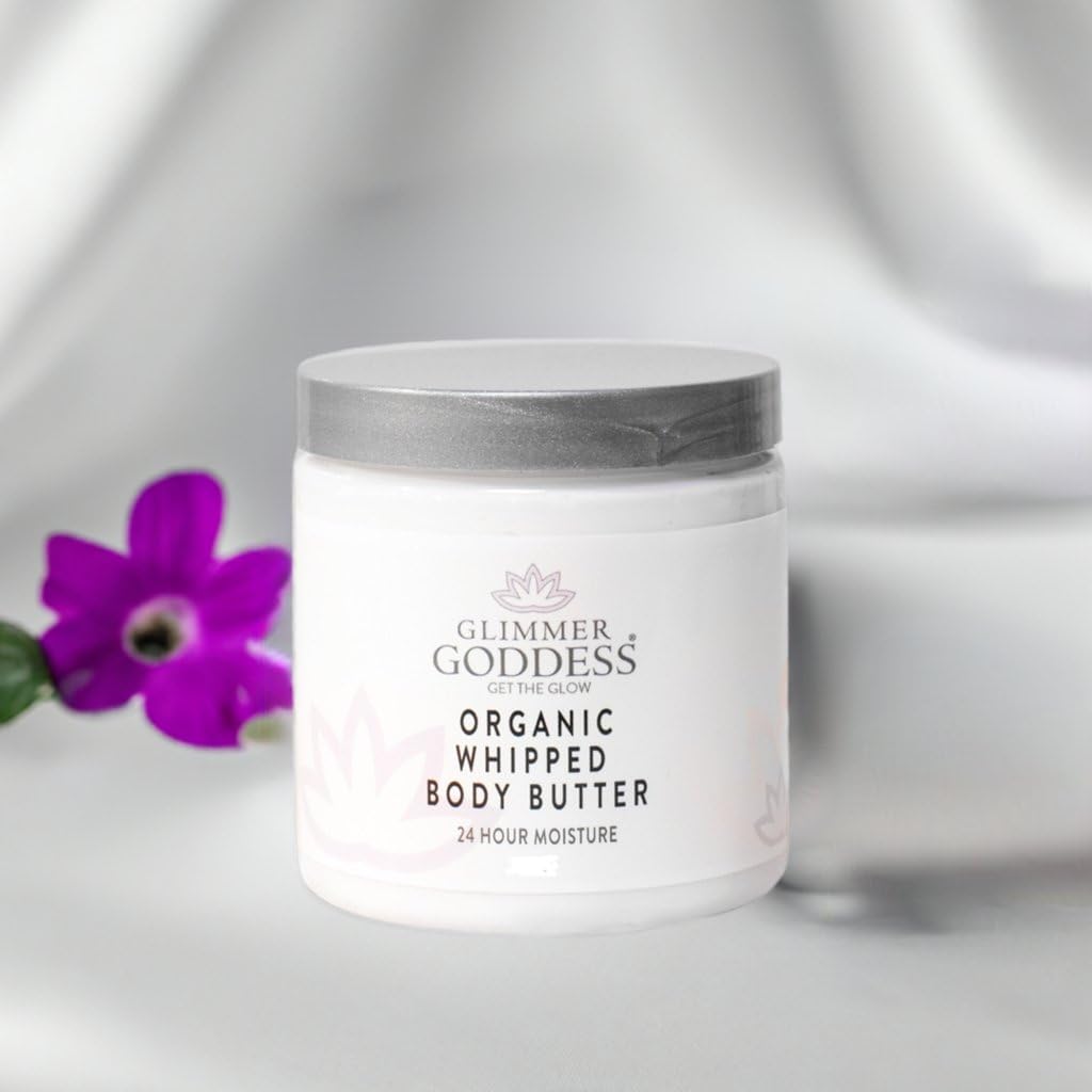 Glimmer Goddess Organic Whipped Body Butter for Women - Moisturizer Cream with Shea & Cocoa Butter, Almonds & Coconut Oil - Caribbean Breeze, 8oz