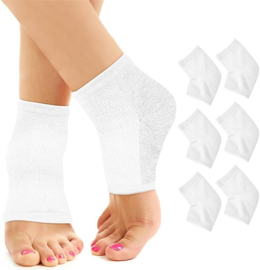 Moisturizing Socks for Mens Cracked Heels - Moisturizer Heel Sleeves to Smooth & Soften Rough Cracked Heels & Dry Feet. Large Aloe Moisturizing Heel Socks (White - 3 Pairs, Large)