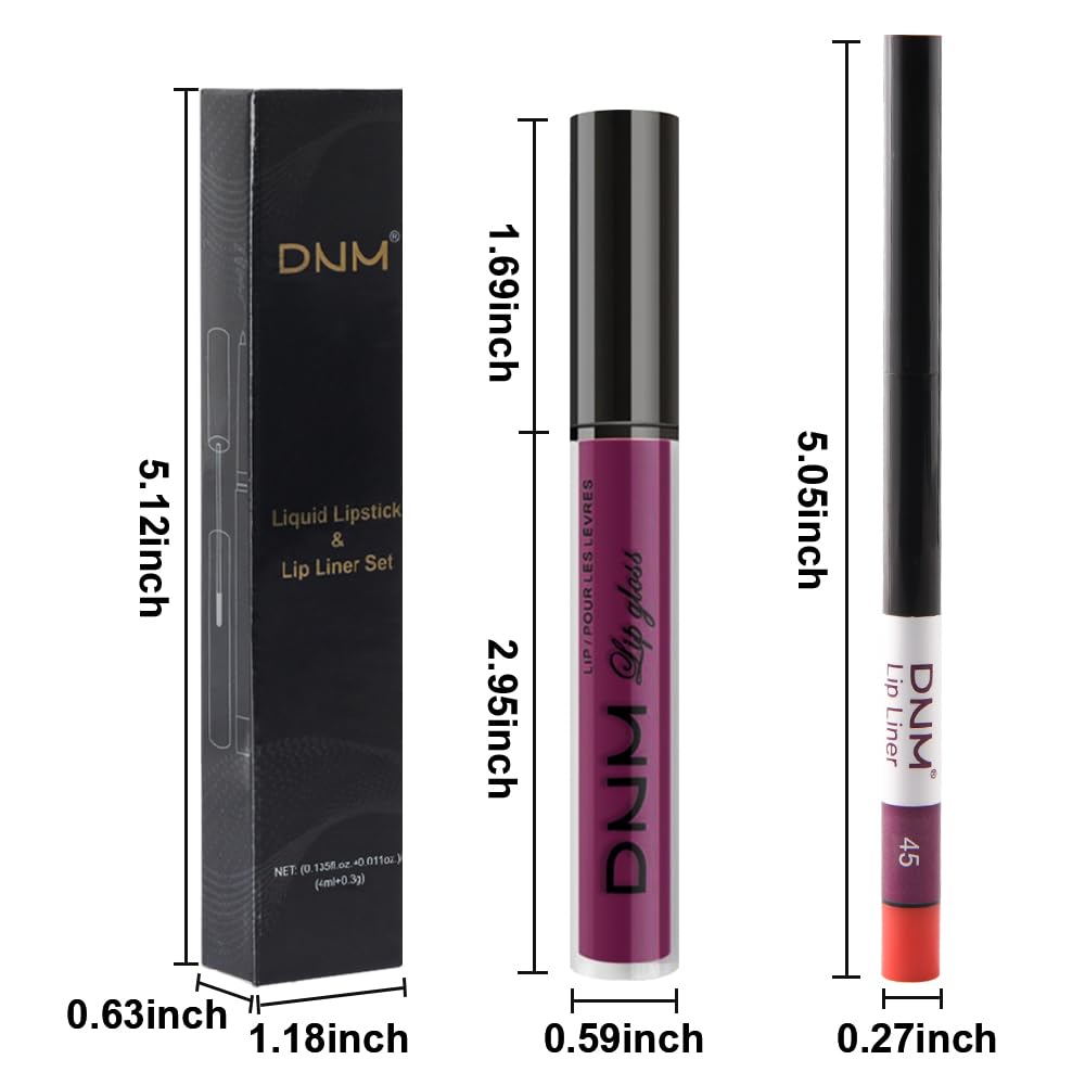 evpct 2Pcs Light Plum Purple Matte Liquid Lipstick Lip Gloss Stain and Retractable Lip Liner Makeup Set for Women Long Lasting Waterproof 24 Hours Lipstick labial mate larga duracion 24 45#