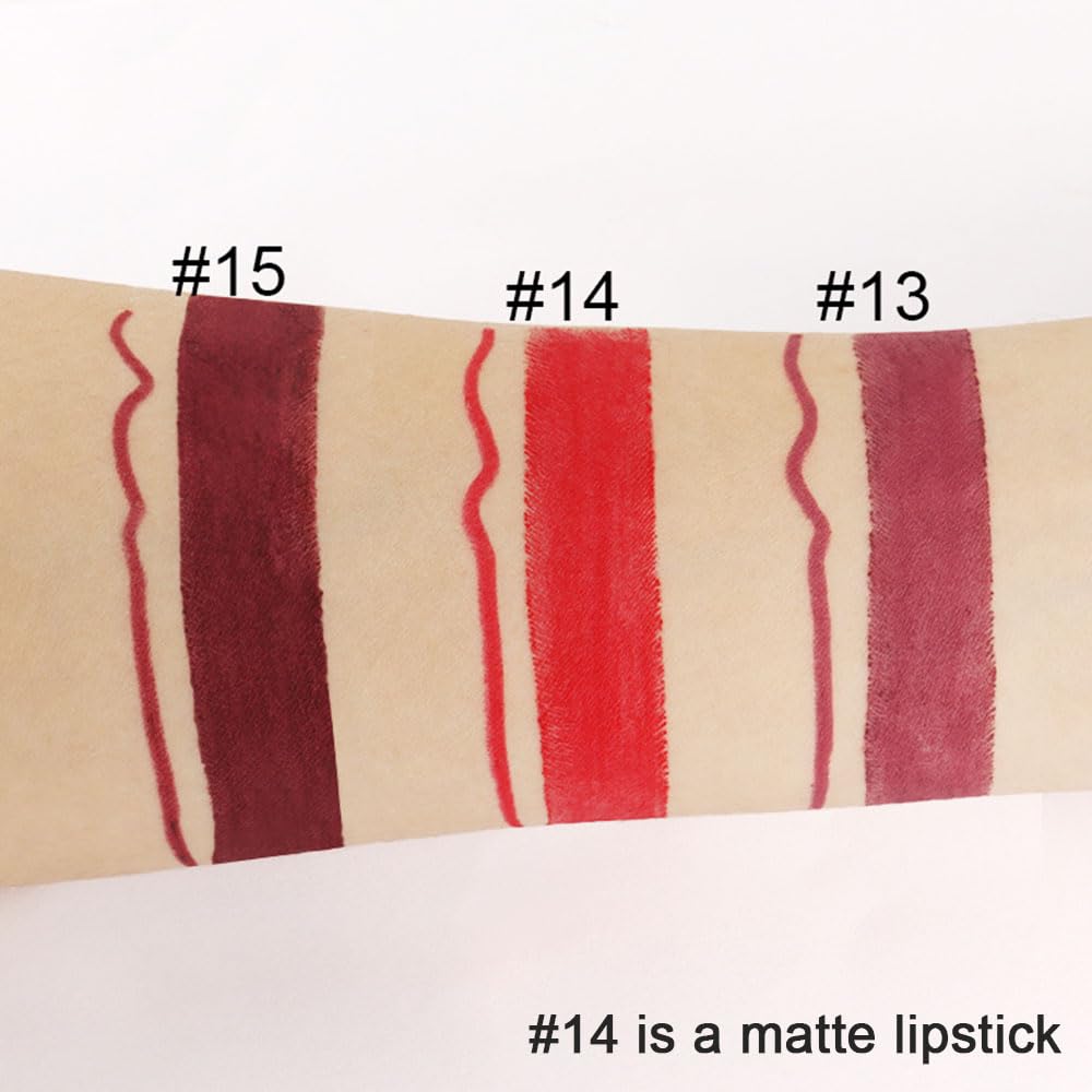 Kaely 2-in-1 Ruby Red Lip Liner & Lipstick Set Kit for Women, Matte Lips Kit with Lip Liner Lip Stains Long Lasting Waterproof 24 Hour Lipstick and Lip Liners Combo Lipliners Pencil Set 14