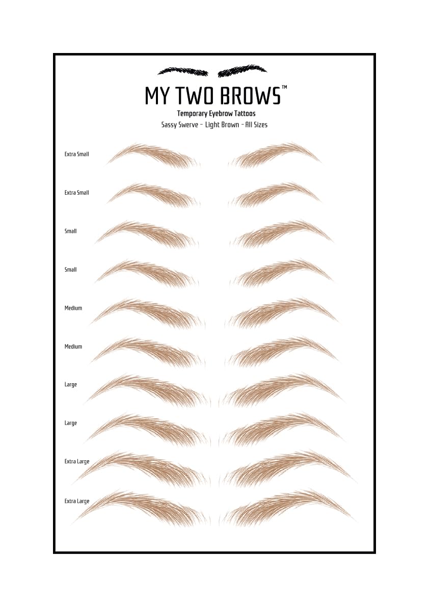 (10 pairs) Light Brown Temporary Eyebrow Tattoo - Medium Size - Waterproof & Smudgeproof - Sassy Swerve Style Eyebrow Stickers - Sheet Lasts up to 30 Days - Won't Work on Existing Brows
