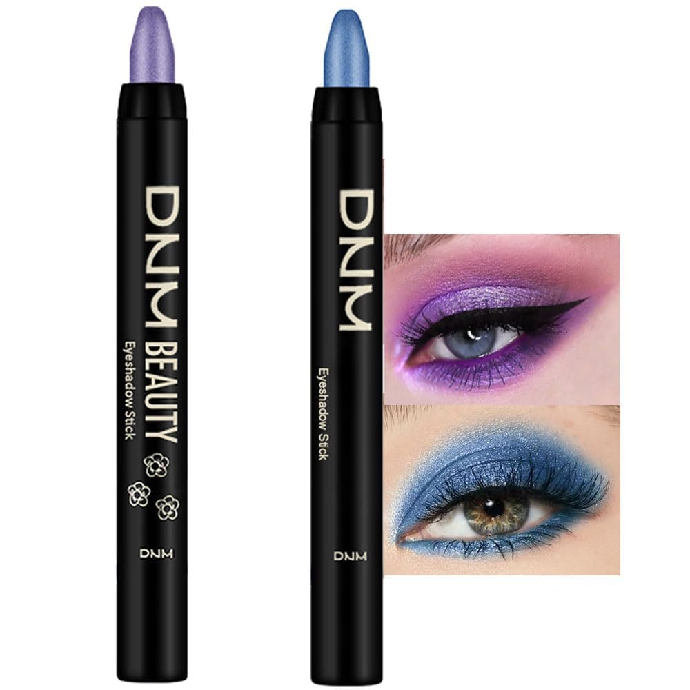 evpct 2Pcs Cream Eyeshadow Sticks Set for Eyes Violet & Royal Blue Shimmer Eye Crayon Shadow Brightener Stick Pencil Pen Bulk sombras en crema para ojos 09+13