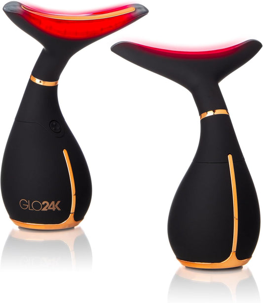 GLO24K Red Light Beauty Device for Face & Neck – 2-Pack, 3-in-1 Facial and Neck Massager with Triple LED & Vibration Technology