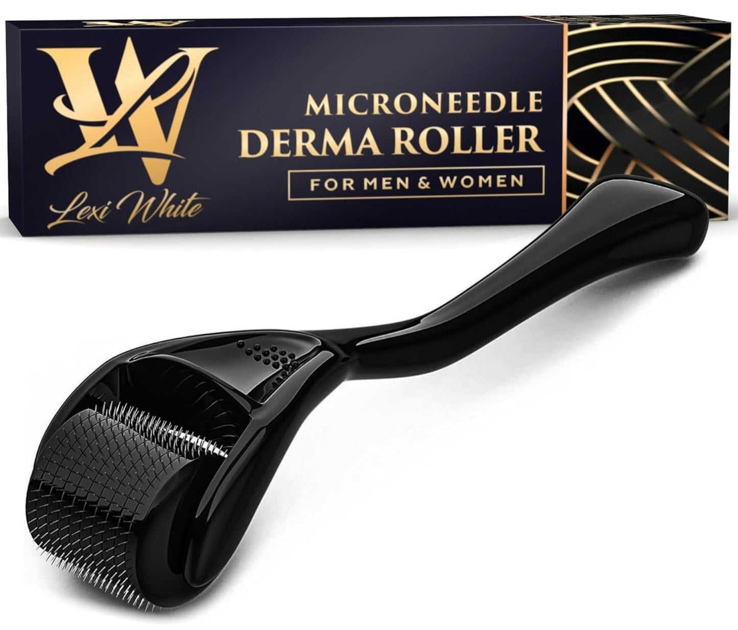 Derma Roller for Skin, Hair & Beard – Women and Men Titanium Microneedling Roller for Face & Scalp, Safe & Easy to Use - Jet Black