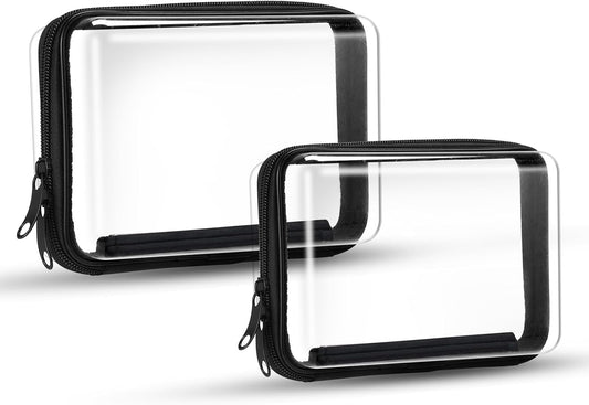 2PCS Zippered Hard Pouch Double,Portable Waterproof Cosmetic Bag with Zipper,Toy Storage Organizer Bins,Hard Plastic Case,Clear Zipper Bags for Organizing,Pencil Case (7.5+7inch)