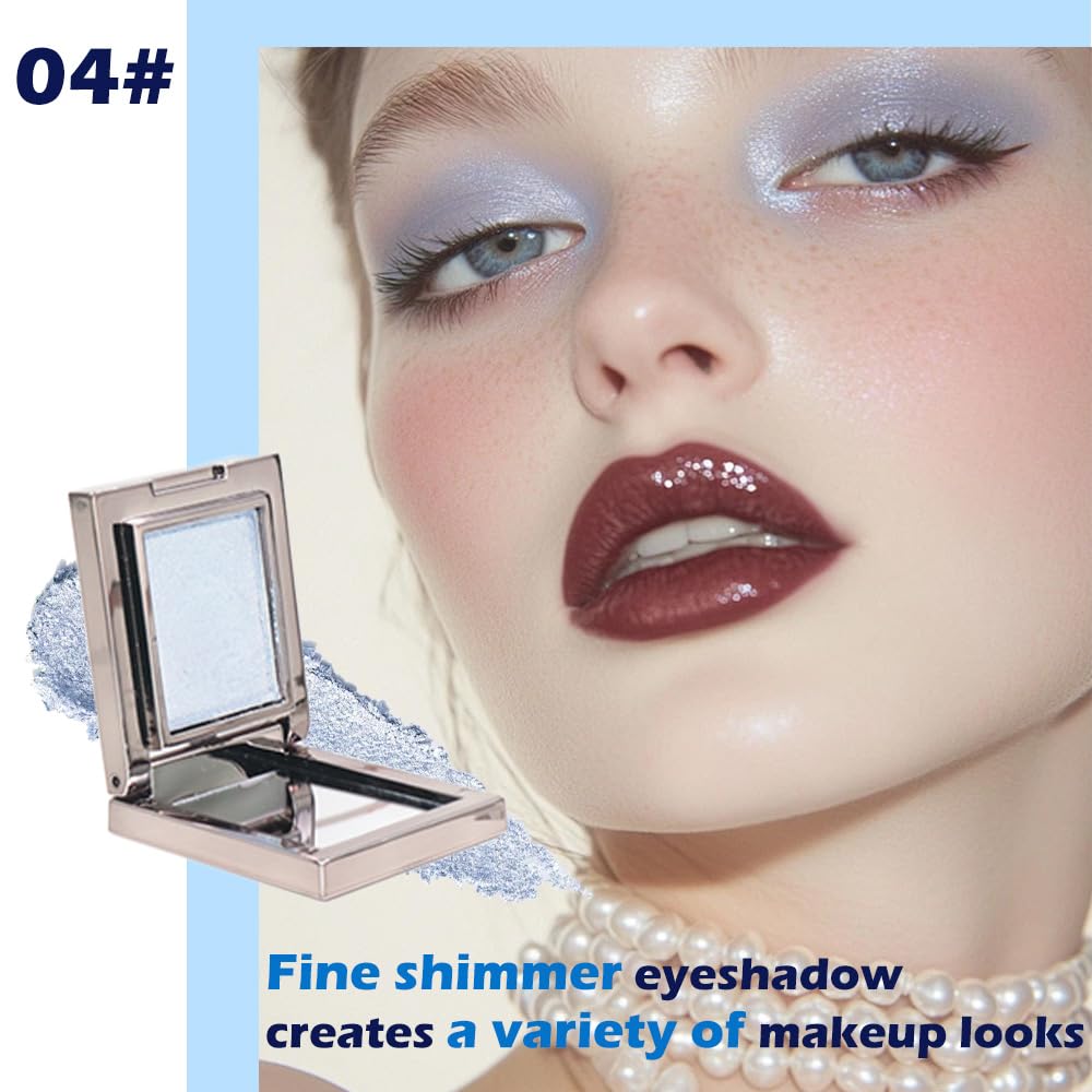 Light Blue Shimmer Single Eye Shadow Palette Makeup with Mirror,Neutral Powder Monochrome Eyeshadow for Older Women,Waterproof Long Lasting Naturing-Looking sombras para ojos