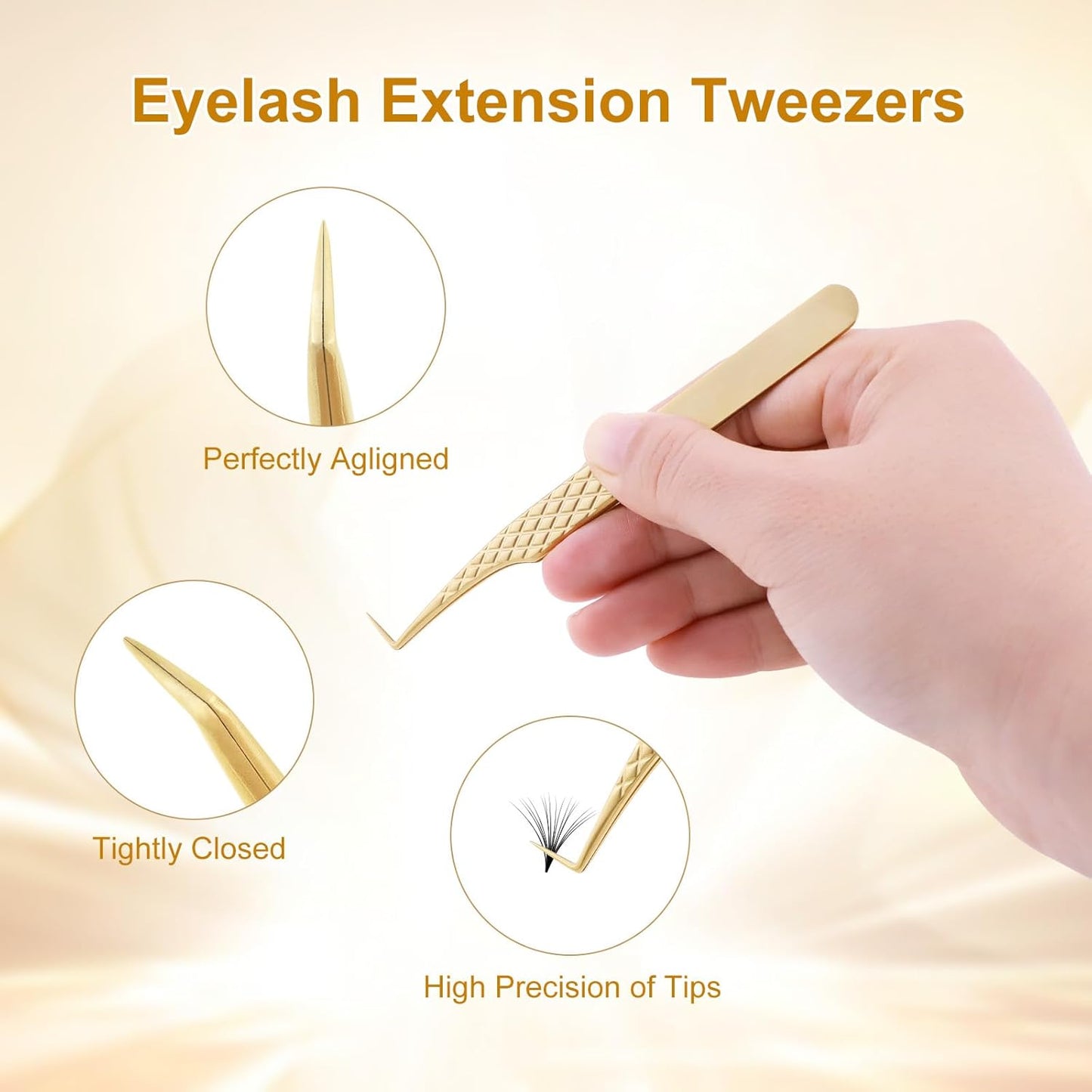 NAGARAKU Precision Fiber Tip Tweezer for Eyelash Extensions Diamond Grip Anti-Static Anti-Slip Premium Stainless Steel Pointed Volume Eyelashes Tweezers with Box -85 Degree Long Tip Tweezer AG-12