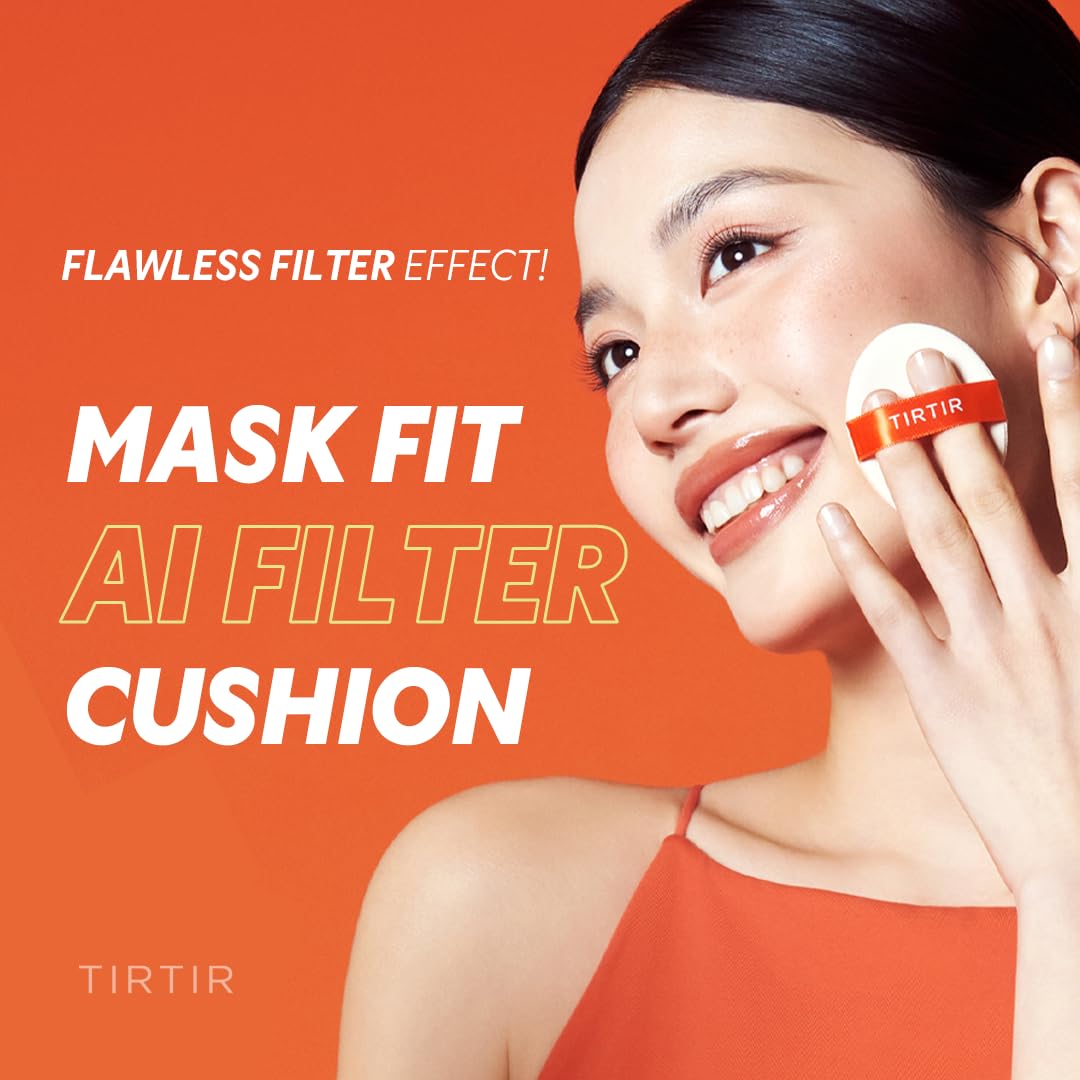 TIRTIR Mask Fit Ai Filter Cushion Foundation | AI-Like Semi-Matte Finish - Up to 72-Hour Medium to Full Coverage Korean BB Cushion Make up Beauty, #11C Cool Rosy, 0.63 Fl Oz