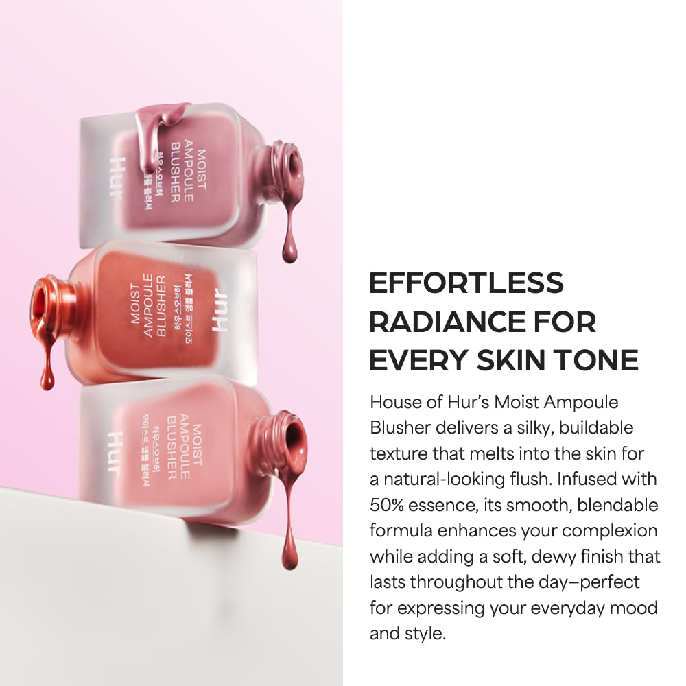 Moist Ampoule Blusher with 50% Moisture Essence | Hydrating & Long-Lasting Blush | 0.68fl.oz (9 Shades) (Rose Brown)