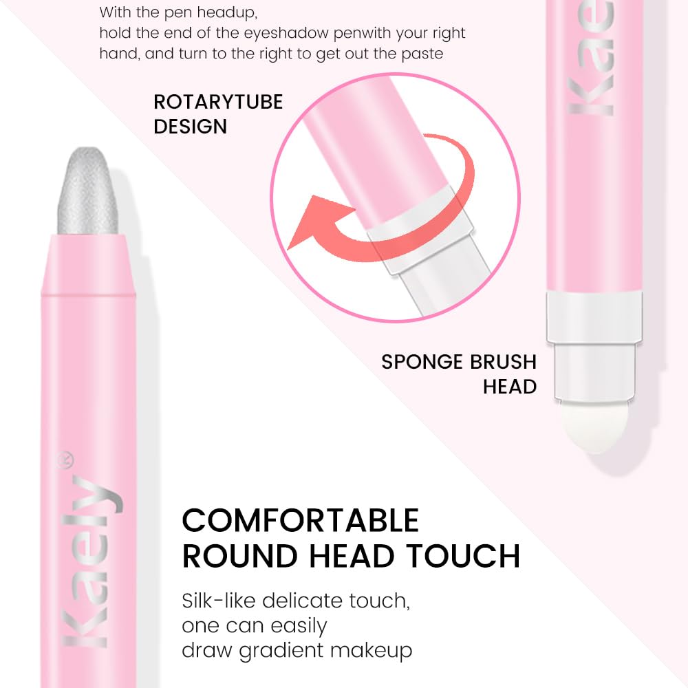 Kaely 2in1 Cream Eye Shadow Brightener Sticks for Eyes, Pencil Eyeshadow Applicator Stick Waterproof Pigmented, Eye Shadow Palette Highlighter Makeup, sombras para ojos, 16 Silver Shimmer