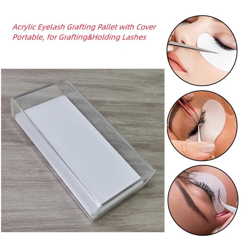 Eyelash Grafting Pallet with Cover, Dust-proof Acrylic Lash Tile holder, Eyelash Extensions Storage Gasket Pads (Transparent)