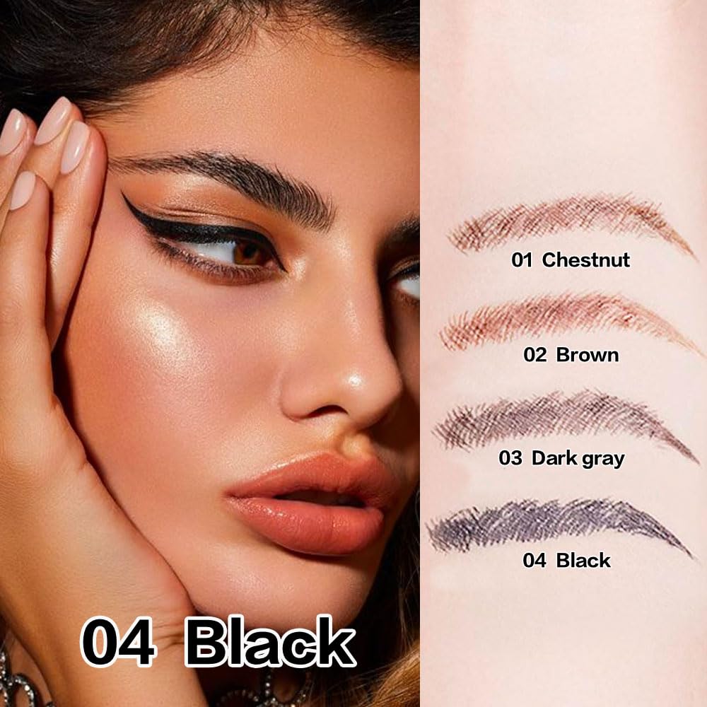 Eyebrow Ink Pencil by Brow Stylist -Micro 4 Point Brow Pen Lift & Snatch Eyebrow Pen Kits with 3 Eyebrow Stencil Long-Lasting Waterproof Natural Eyebrow Hair (1Pc 04# black)