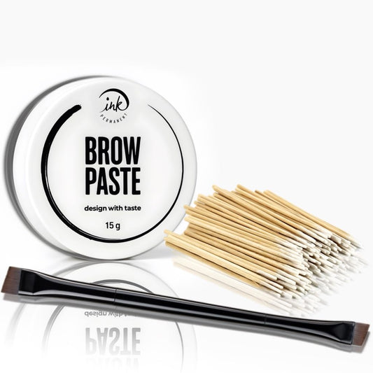 Eyebrow Mapping Kit, White Mapping Paste for Brow and Lip with Dual-Sided Brush and Cotton Swabs, PMU and Microblading Supplies