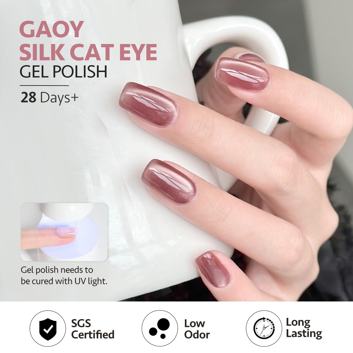 GAOY Jelly Pink Silver Cat Eye Gel Nail Polish Set with Magnet for Holographic Glitter Cat Eye, Salon Gel Manicure and Nail Art DIY at Home