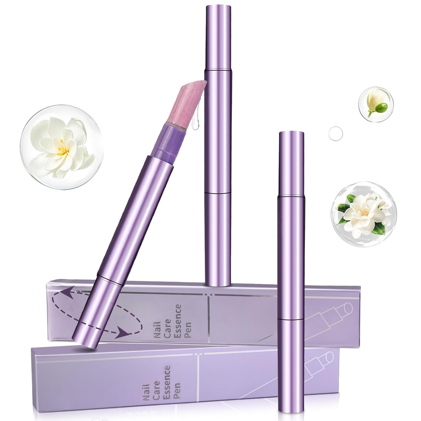 3-in-1 Cuticle Oil Pen, Cuticle Pusher Nail Oil Pen with Rotating Design, Nail Care Pen, Nail Buffer Pen for Hangnails, Dry and Damaged Nails, Moisturize Strengthen Daily Nails Care (3PCS)