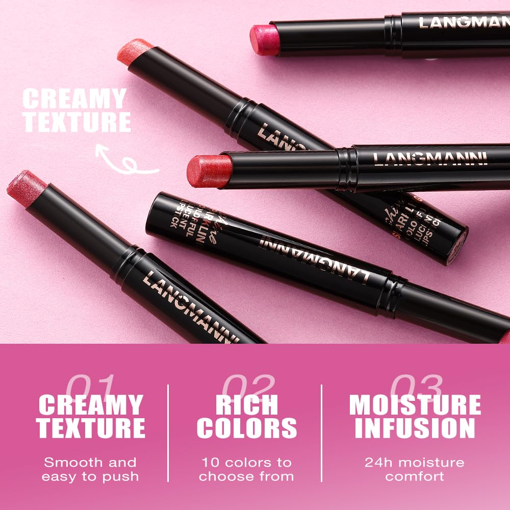 Jolilab 2Pcs Sparkling Lipstick Lip Gloss Long Lasting Waterproof Moisturizer Lip Balm Glitter Shimmer Metallic Lipstick, Diamond Shiny Bold Glow Goth Lipstick for Women Girls,Non-sticky(07+08