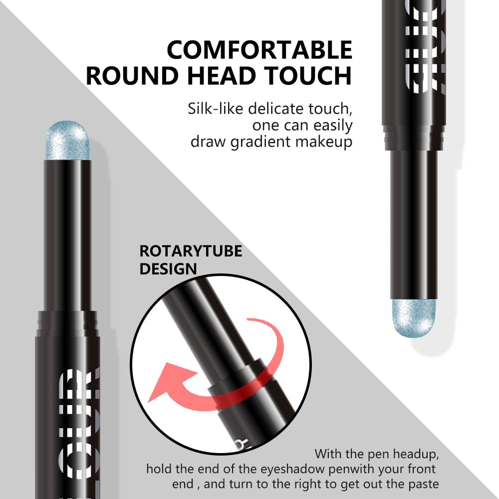 Silver Grey Shimmer Cream Eye Shadow Stick Makeup for Women, Silver Grey Shimmer Matte Eye Shadow Brightener Stick for Eyes, Waterproof Eyeshadow Pencil Applicator Blendable for Eye Highlight 15
