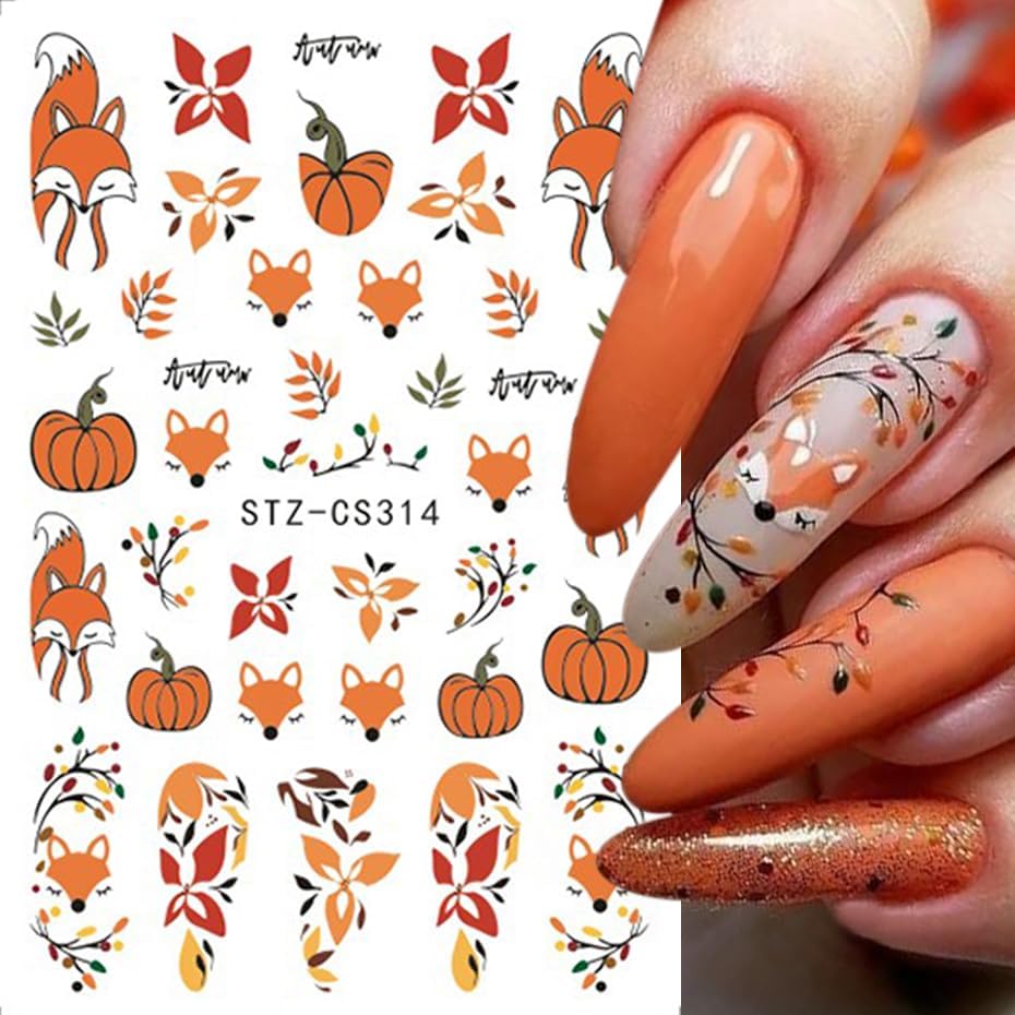 6Pcs Fall Nail Stickers Maple Leaves Nail Decals DIY Self Adhesive Thanksgiving Nail Design Autumn Nail Decoration Supplies Manicure Accessories for Women Girls