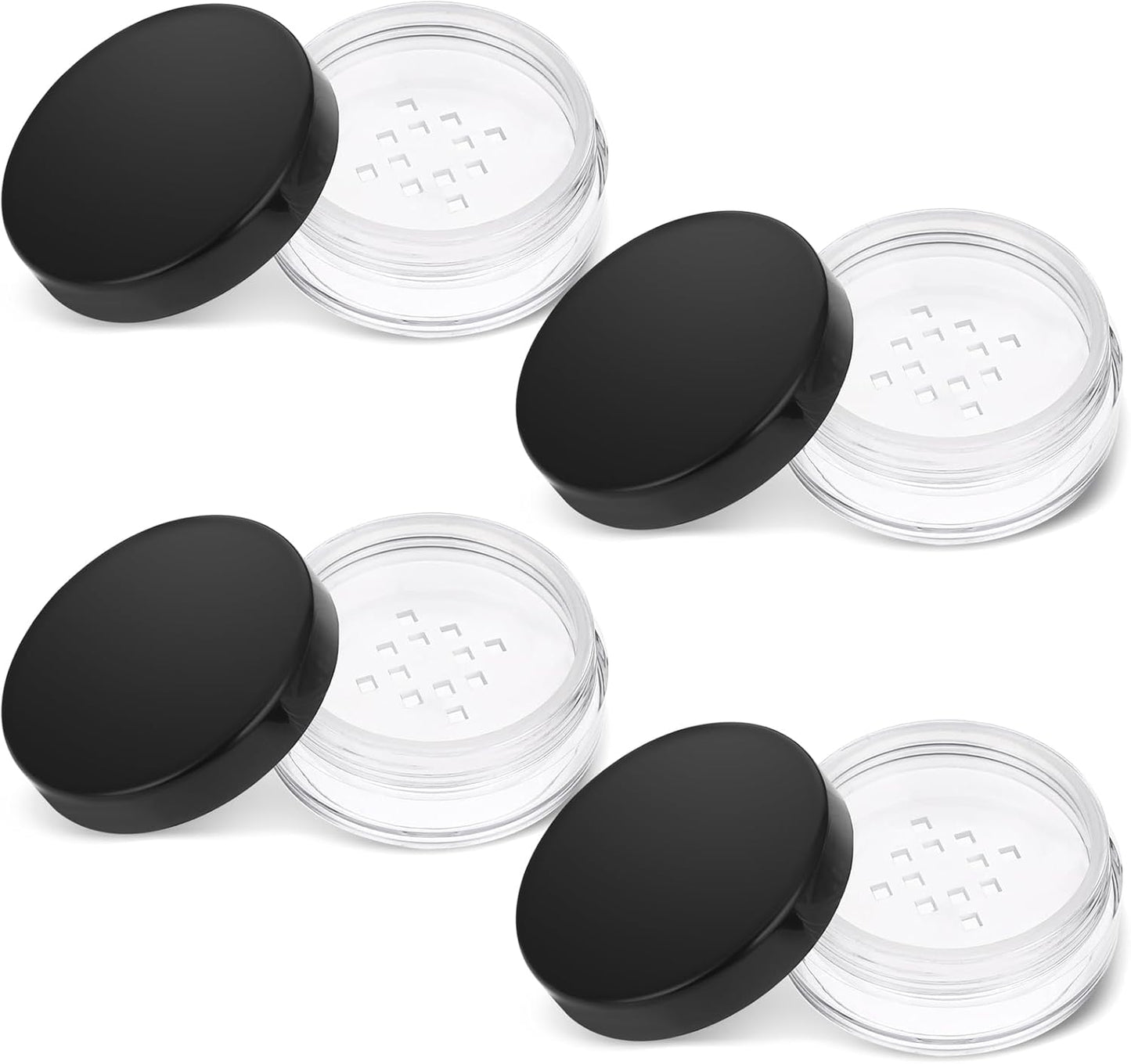 10 ml/ 0.34oz Refillable Loose Powder Container 4PCS Plastic Loose Powder Compact Container DIY Empty Makeup Powder Travel Container Case with Elasticated Net Sifter