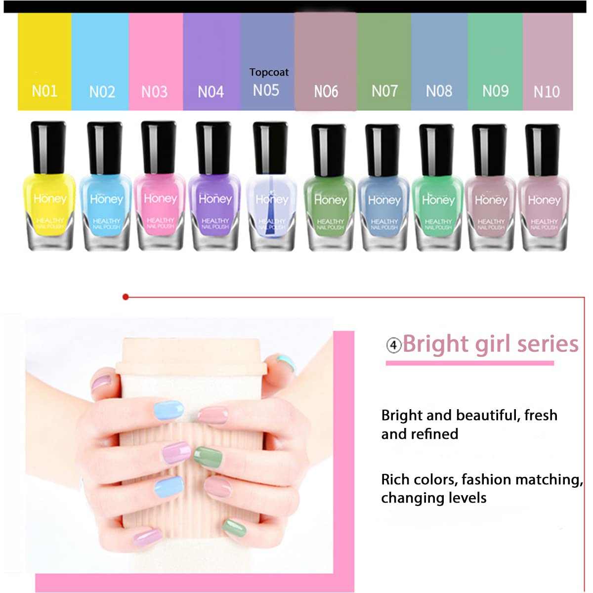 10 Bottle Easy Peel Off Nail Polish Set - Quick-Drying, Non-Toxic DIY Water Based Nail Polish Kit with Top & Base Coat
