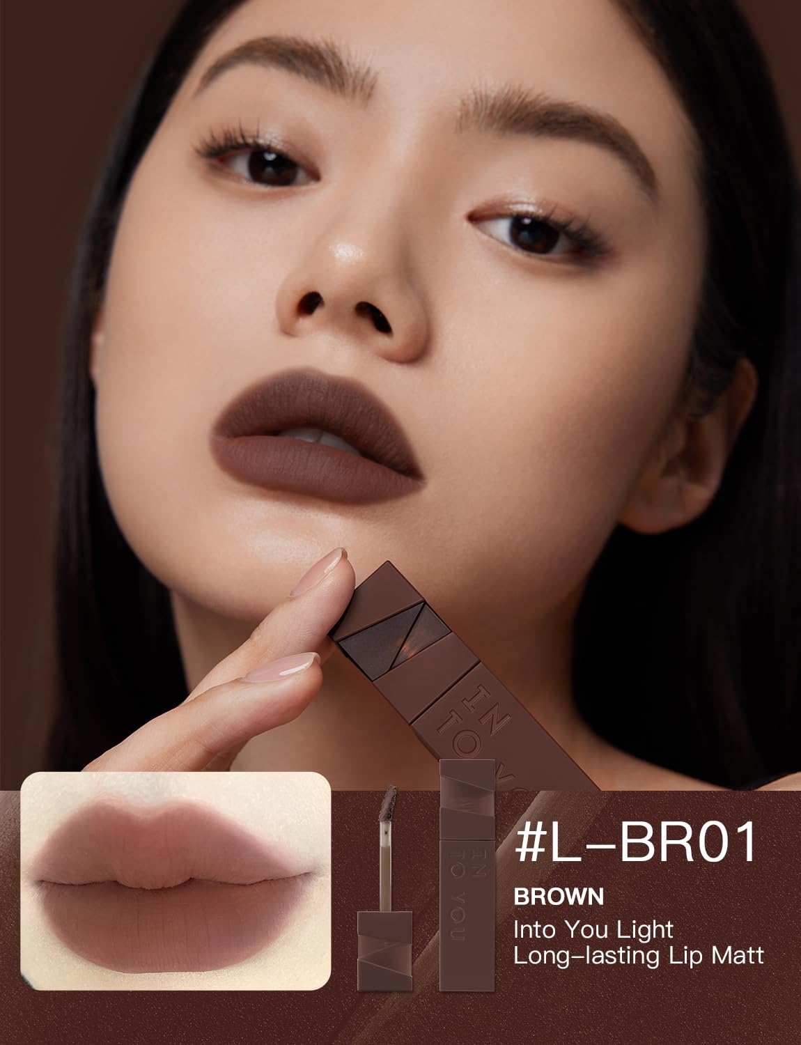 INTO YOU Matte Velvet Lip Stain Long Lasting Waterproof Lip Gloss Makeup Moisturizing Lipstick for Women (L-Br01)