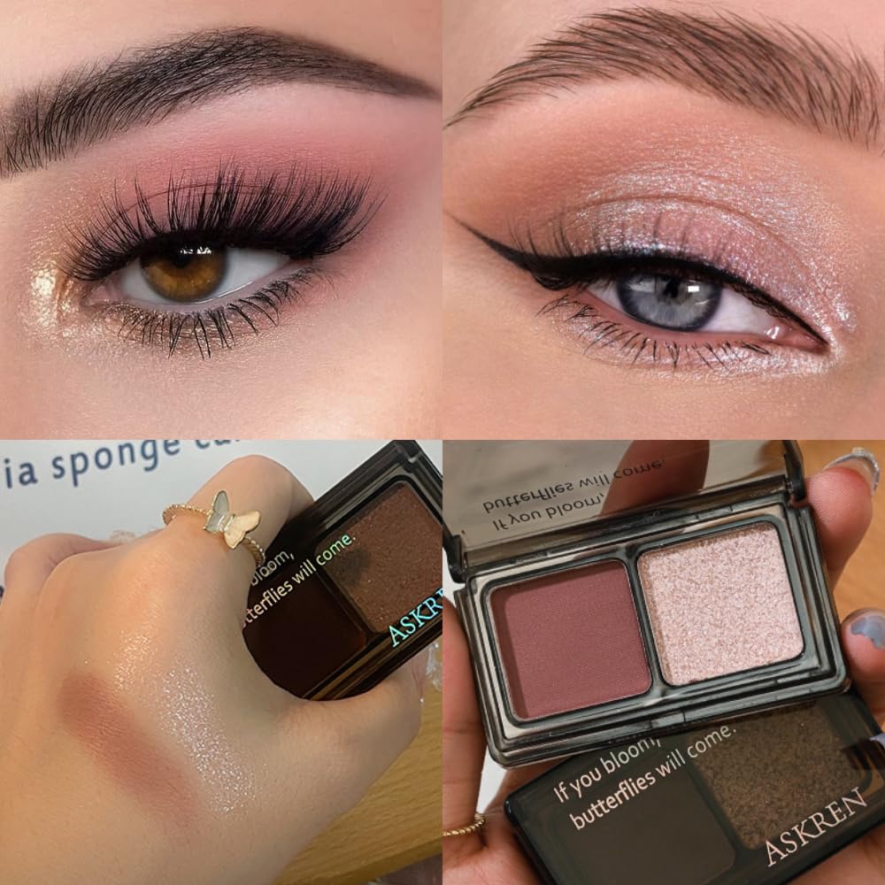 Mauve Champagne Two Color Matte Shimmer Glitter Eyeshadow Palette,Eye Shadow Powder Professional Long-Lasting Waterproof Makeup Palette,Easy-To-Apply and Compact for Travel,Vegan & Cruelty-Free