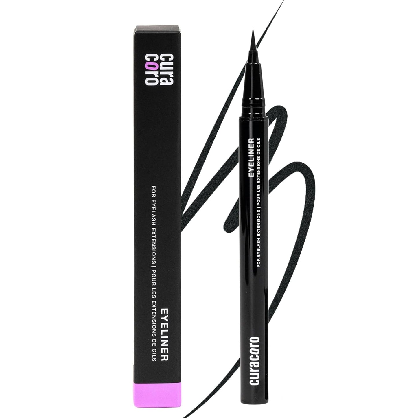 CURACORO Oil-Free Liquid Eyeliner for Eyelash Extensions, Ultra-Fine Felt Tip, Waterproof & Long-Lasting, Smudge-Proof Black Eyeliner