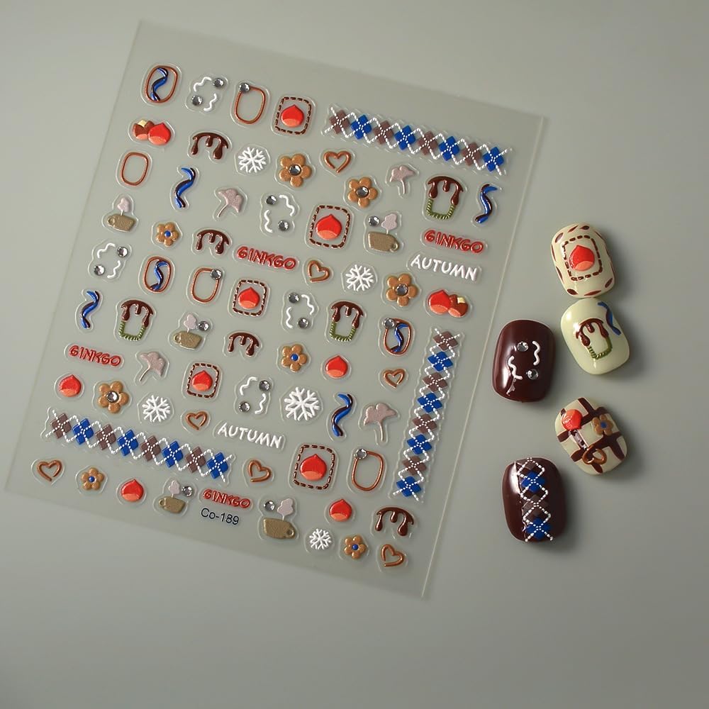 Fall Ginkgo Leaves Nail Art Stickers 5D Embossed Autumn Nail Stickers, Self-Adhesive Durable Nail Art Decals for Women Girls, Nail Wraps Decoration Manicure for DIY Acrylic Nail Accessories