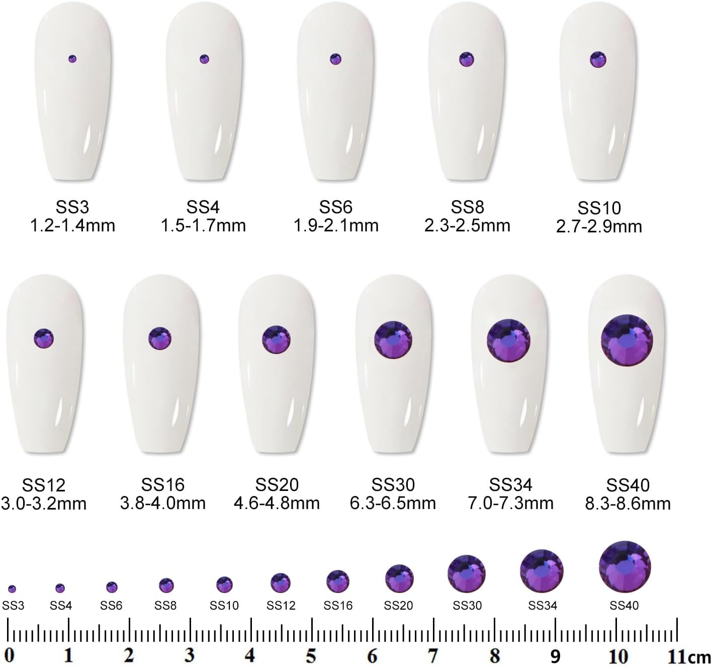 3000 PCS SS8 Flatback Rhinestones,12-Facet Diamond-Cut Glass Gems for Nail Art,Clothing,DIY Crafts,Glue-On Decoration Stones with Silver Backing,Purple Velvet