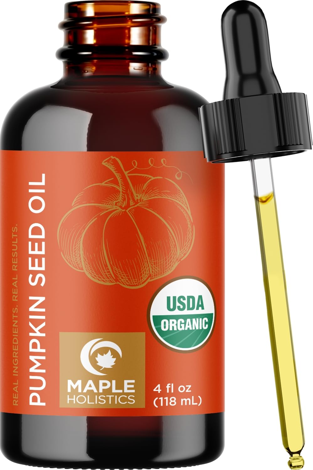 Pumpkin Seed Oil Organic Certified - 100% Pure Organic Pumpkin Seed Oil for Hair and Anti Aging Face Oil - USDA Organic Hair Oil for Dry Hair and Volume - Virgin Cold Pressed & Unrefined (4oz)