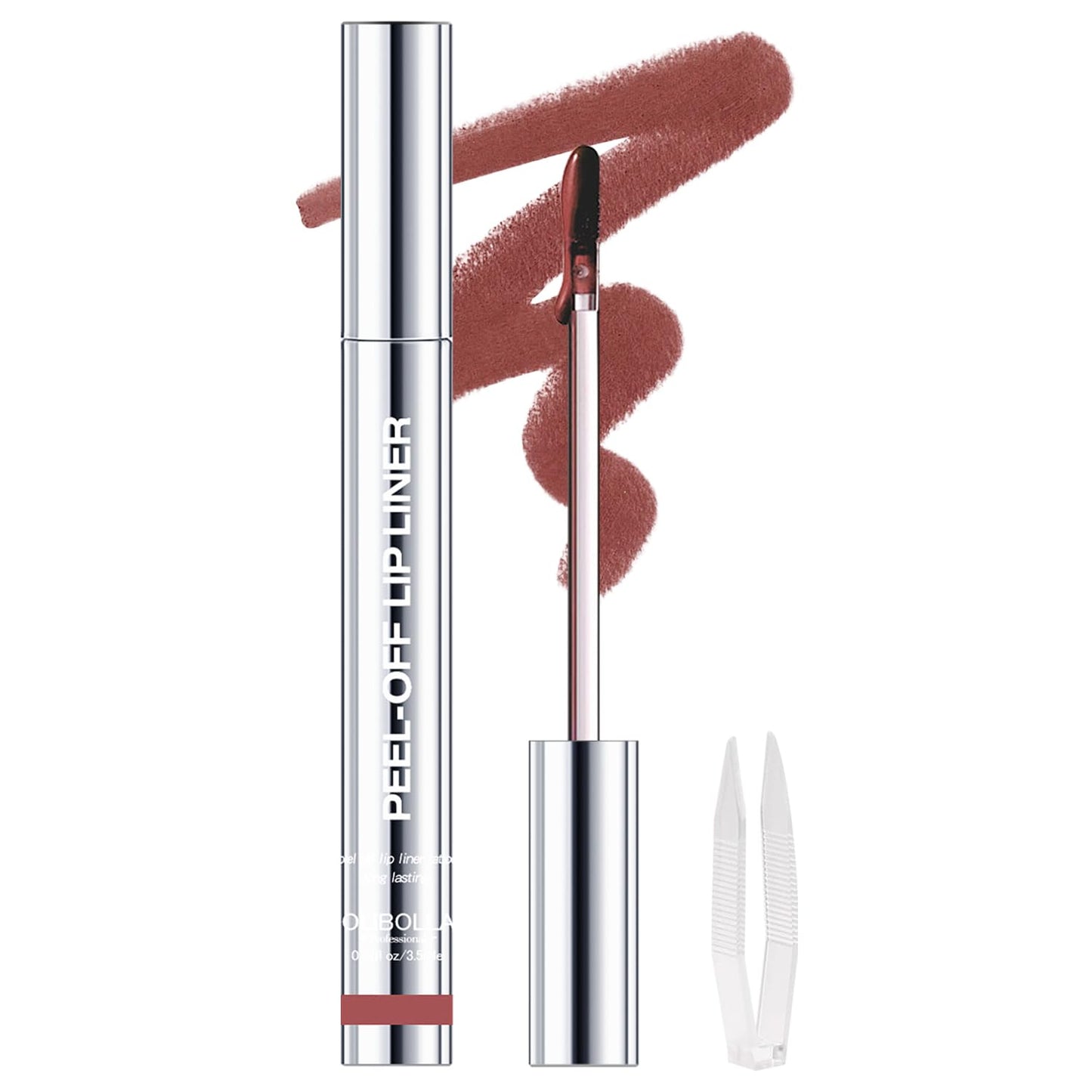Peel Off Lip Liner Stains for Women, Long Lasting Waterproof Matte Finish Lip Tint Stains with Tweezer Kit, Transfer Proof, Easy to Use, Peel Off Liquid Lipstick for All Skin Types, #3 Red Brown