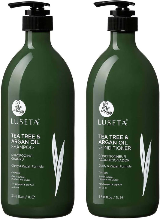 Luseta Tea Tree & Argan Oil Detangling Shampoo & Conditioner Set, 2 x 33.8 Oz