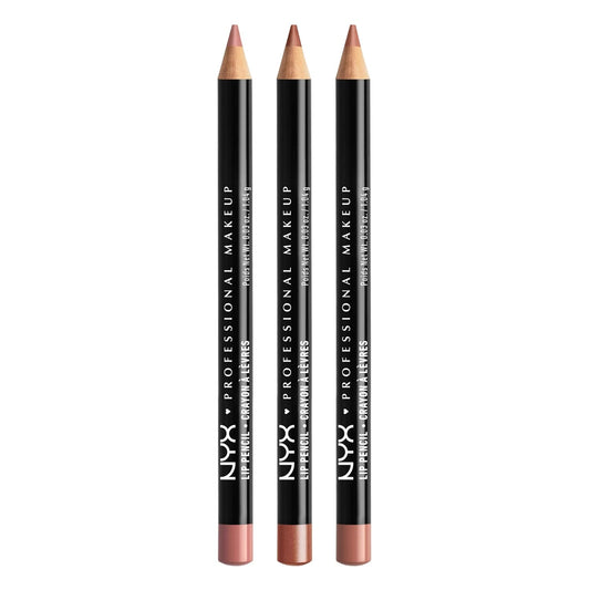 NYX PROFESSIONAL MAKEUP Slim Lip Liner Set, Long-Lasting Creamy Lip Liner Pack Of 3 (Peakaboo Neutral, Nude Pink, Ever)