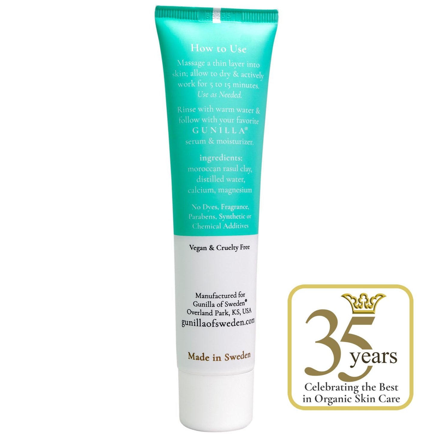 GUNILLA Skin Perfecting Clay Mask, Vegan, No Additives, 3-in-1 Deep Pore Cleansing Facial Mask, Refining, Detox & Spot Treatment, All-Natural, Pro-Grade, 35 Clay Masks 2.5 fl oz - Made in Sweden.