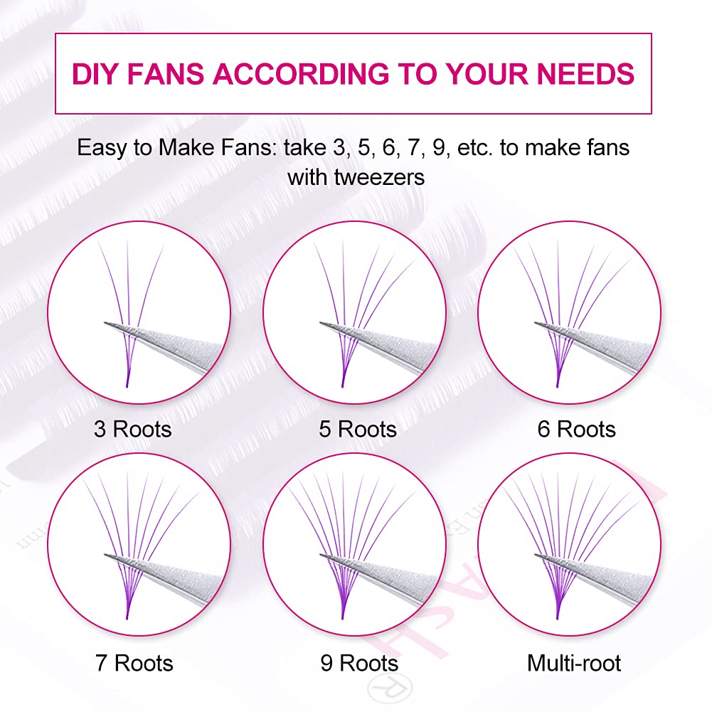 Easy Fan Volume Lashes D Curl Mixed Tray Purple Volume Eyelash Extensions 8-14mm Rapid Blooming Lash Extension Supplies by FADLASH (Purple 0.07-D-Mix)
