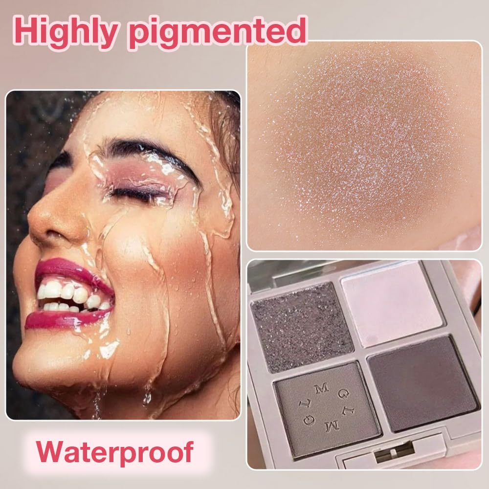 4Colors Eyeshadow Makeup Palette,Nude Gray Black Natural Neutral Powde Eye Shadow Palette for Older Women,Long Lasting Naturing-Looking,Lightweight,Waterproof,Eye Makeup Kit Travel Size