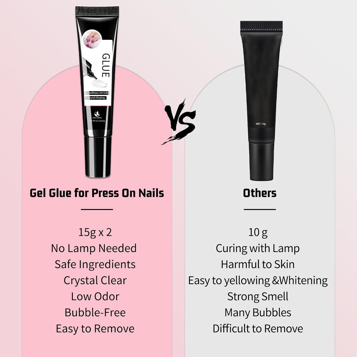 2Pcs Semi Solid Nail Glue for Press On Nail, No Need for UV Lamp Super Strong Nail Glue Quick Drying Gel Long Lasting for Fake Acrylic Nails(15g x 2)