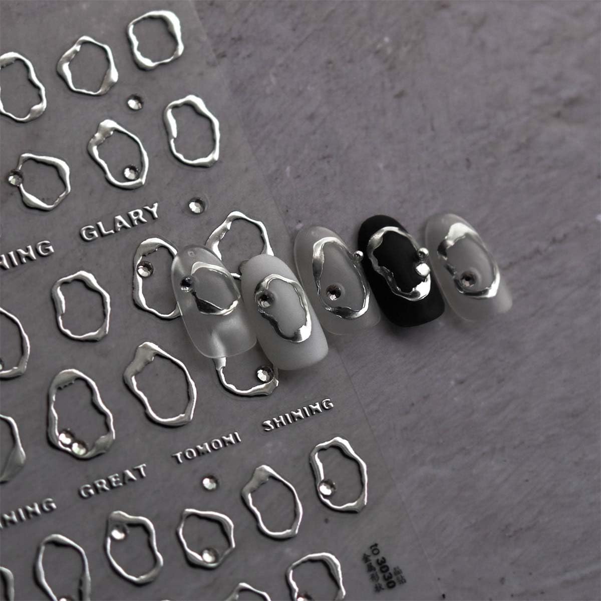 5D Embossed Sliver Nail Stickers Sliver Rhinestone Nails Sticker with Irregularity Design Nail Art Supplies Decals for Women Girls DIY Manicure Decoration 1Sheet