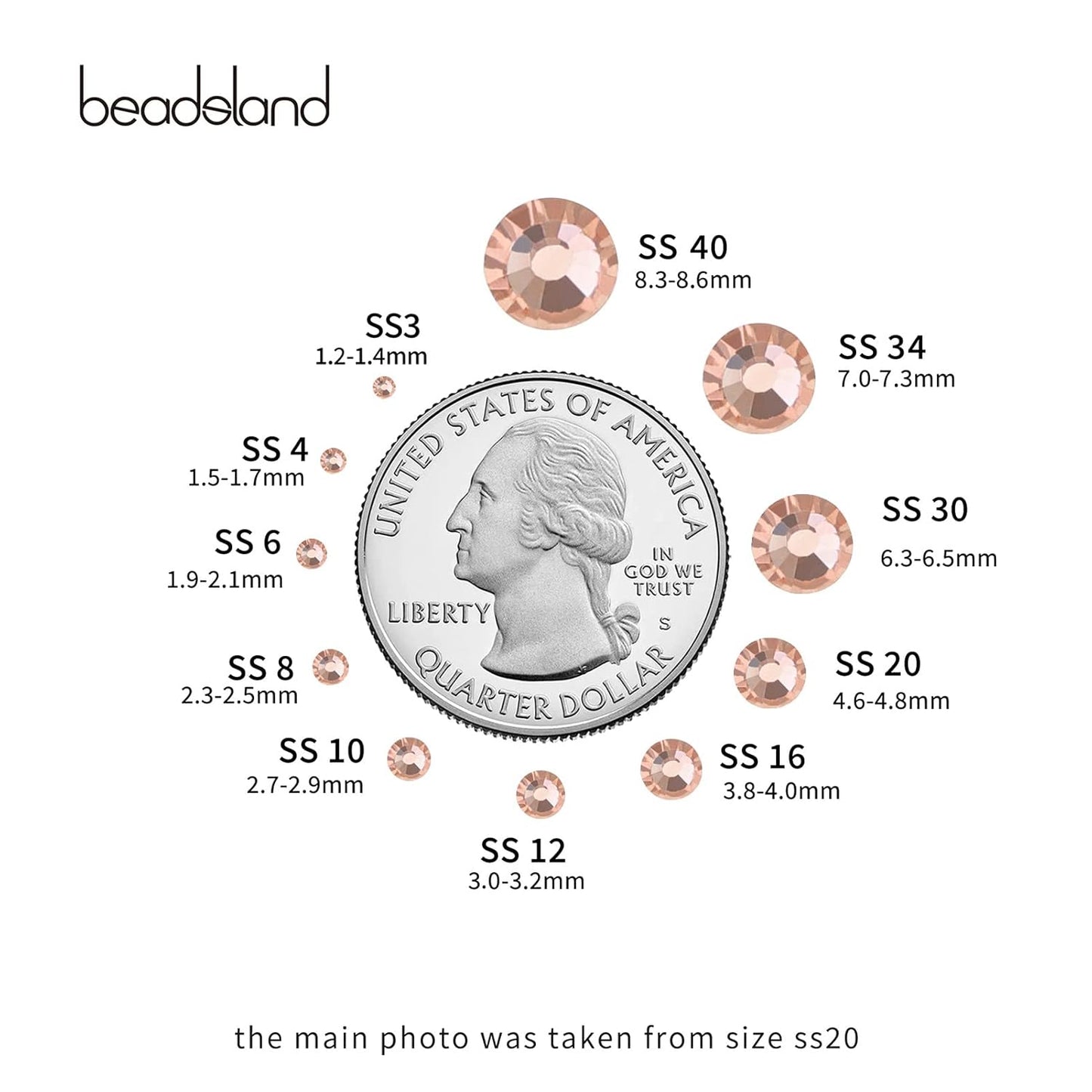 Beadsland 2880pcs Flat Back Crystal Rhinestones Round Gems for Nail Art and Craft Glue Fix,Champagne,SS4,1.5-1.7mm