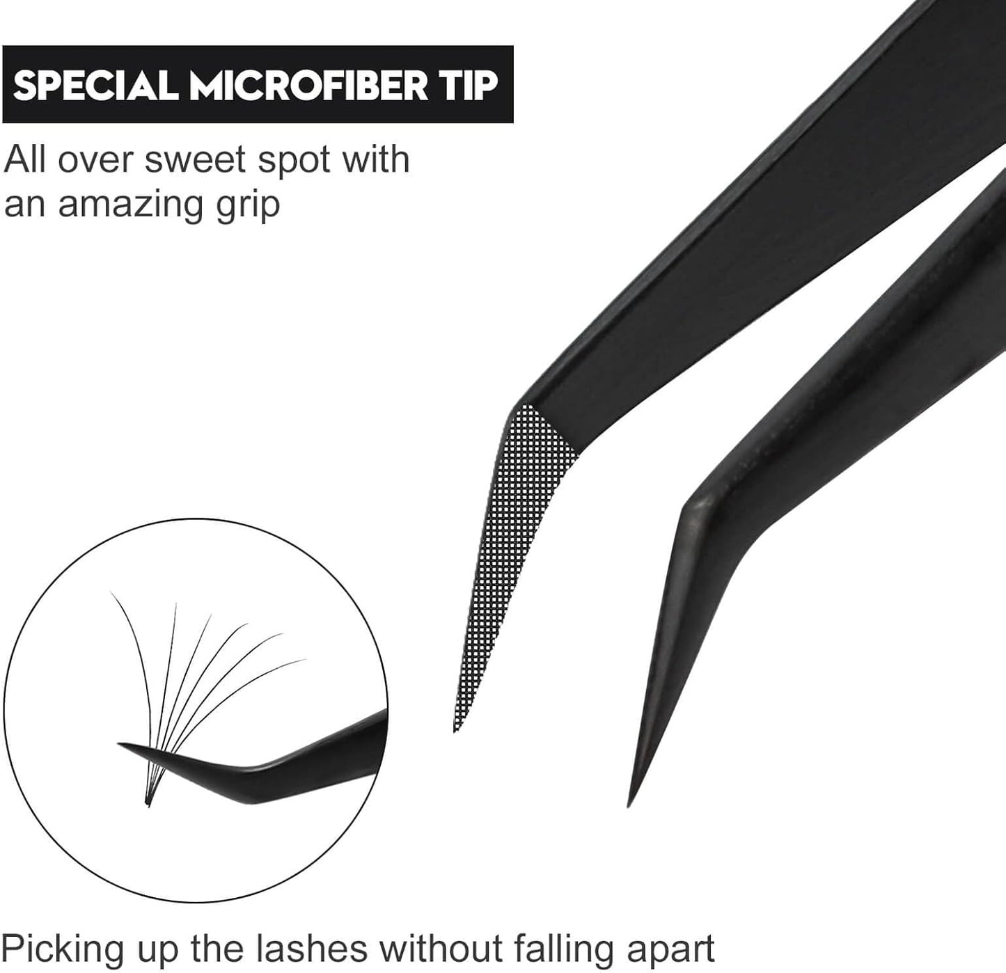 Ms.Queen Lash Extension Tweezers, Fiber Tip Lashing Tweezers for Volume & Individual Eyelash Extensions,Black