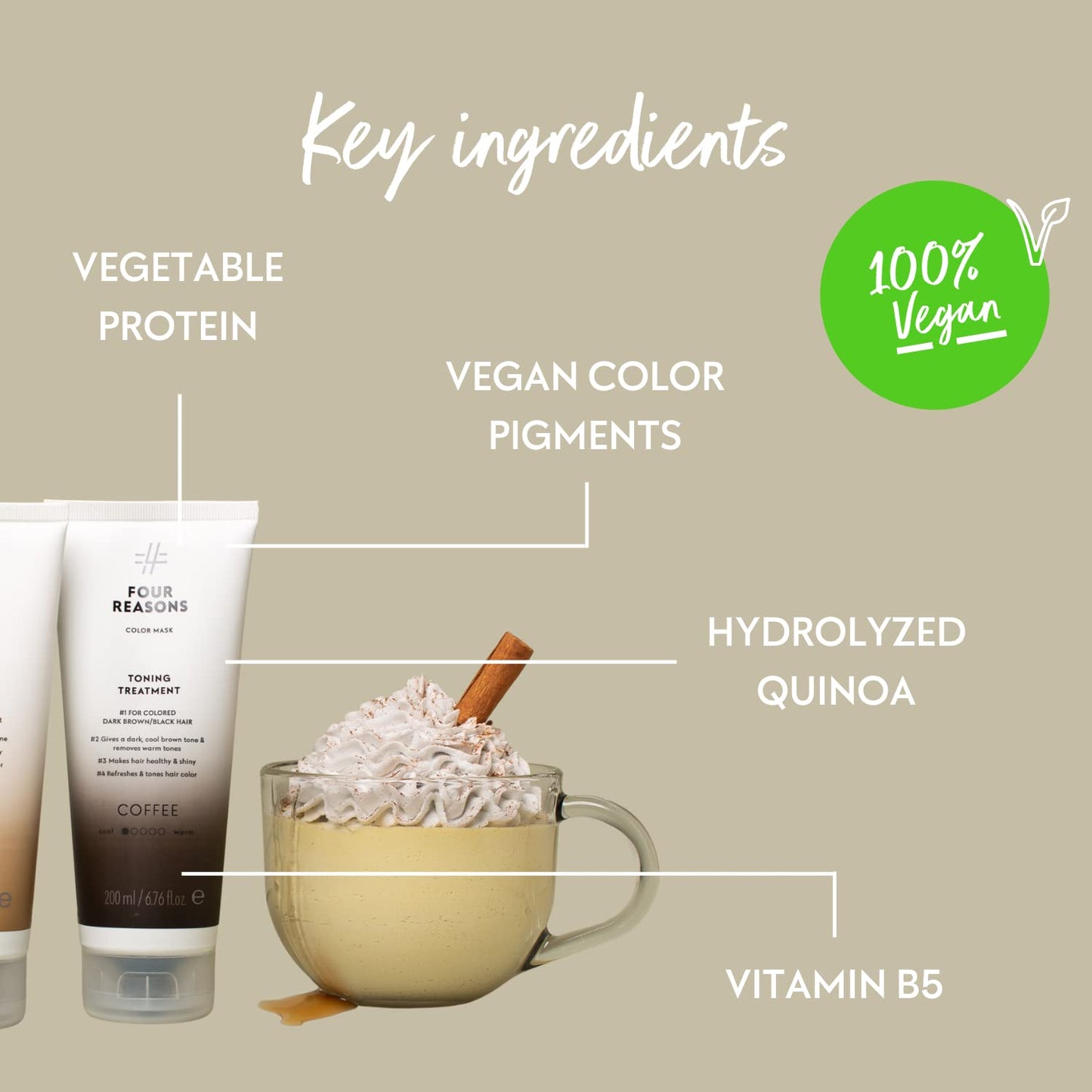 Four Reasons Color Mask - Coffee - (27 Colors) Toning Treatment, Color Depositing Conditioner, Tone & Enhance Color-Treated Hair - Semi Permanent Hair Dye, Vegan and Cruelty-Free, 6.76 fl oz