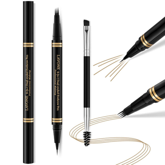 Eyebrow Pen,2-in-1 Waterproof Eyebrow Pencil with 4 Tip Microblading Brow Pen and Ultra-Precise Brow Pencil,with Dual-ended Eyebrow Brush,Eyebrow Makeup for Natural Looking - Dark Blonde
