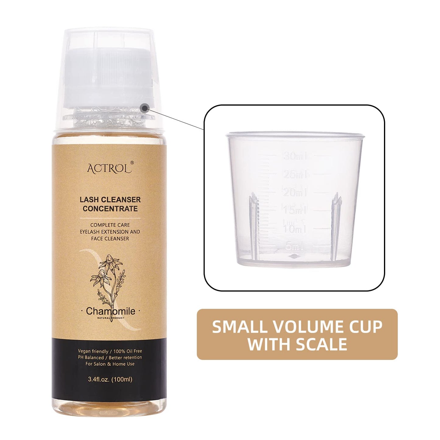 Eyelash Cleanser Concentrate 100ml Chamomile Professional Lash Shampoo Foaming Cleanser Paraben & Sulfate Free Non-lrritating Wash for Extensions Lashes with Salon Home Care-Makes 20 Bottles