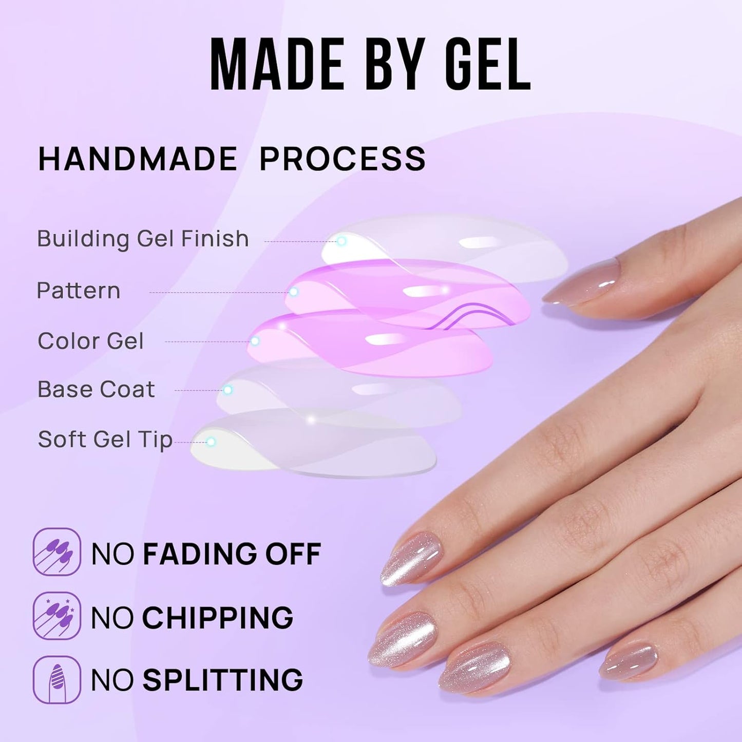 BTArtbox Press On Nails Almond - Short Soft Gel Fake Nails with Nail Glue, Opaque Reusable Stick On Nails in 16 Sizes - 30 Nail Kit, Falling Star Cat Eye