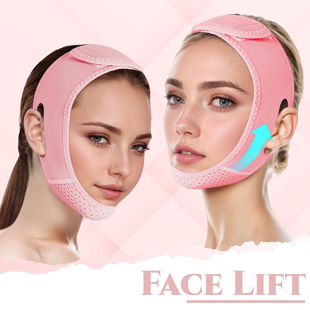 V Line Lifting Mask Chin strap for sleeping, V Line Lifting Mask for Women,Jaw Exerciser，Medium,Pink