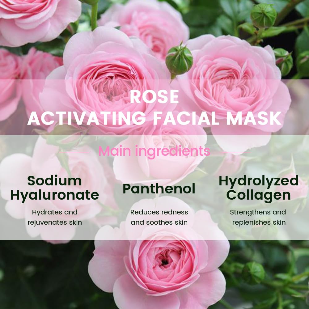 8 Pack Rose Kids Face Mask,Pink Face Masks Skincare Spa Day Kit Supplies,Spa Party Favors for Teens Girls Women,Sheet Facial Mask Skincare Gifts Set,Moisturize Soothe for All Skin Types