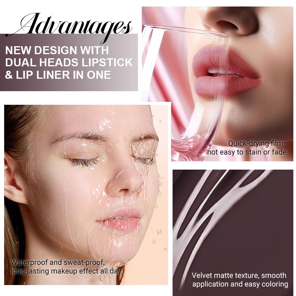 evpct 1Pcs Dark Deep Brown Chocolate Matte Lip Liner and Liquid Lipstick Stain Makeup Set for women, Long Lasting Smudge Proof Lipstick labiales matte mate larga duracion listip 24 hours originales,04