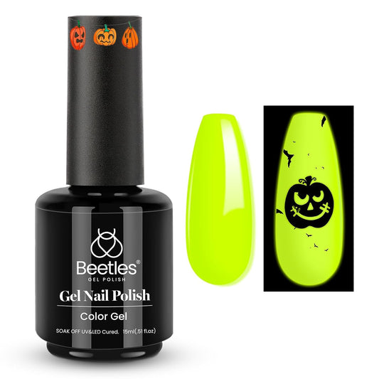 Beetles Halloween Gel Nail Polish – Luminous Yellow Glow in the Dark Green Gel Polish, Noctilucent Green Luminous Color Soak Off U v LED Lamp DIY Manicure 0.5Oz