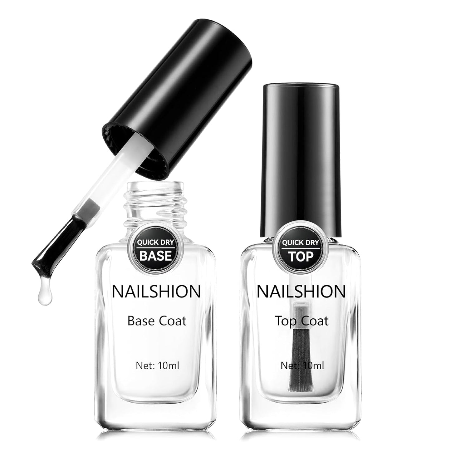Base Coat and Top Coat, Clear Regular Nail Polish, Rich in VE Calcium Quick Air Dry Nail Strengthening Non Gel, 2Pcs Vegan Base Chip Resistant High Shine Long-lasting Nail Art Gift Set