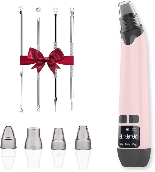 Blackhead Remover Vacuum - Black Head Remover for Face,Blackhead Extractor Tool with 3 Adjustable Suction Levels,4 Probes,USB Interface Type Pore Vacuum,Suitable for Women and Men (Pink)